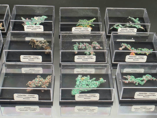 Natural malachite coating native copper specimen from Oumjrane Mine Morocco