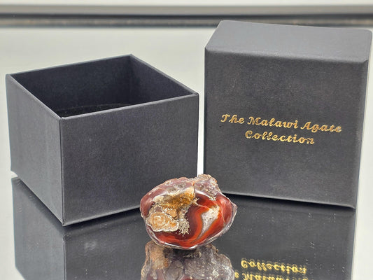 A rare, high-quality Malawi Agate with vibrant natural banding and a flawless polished surface.
