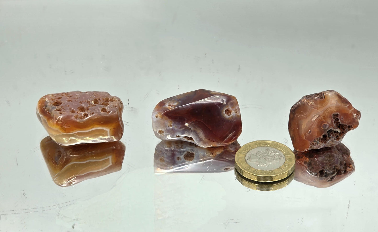 Malawi Agate crystal tumble stone with beautiful colour bands and glossy surface.