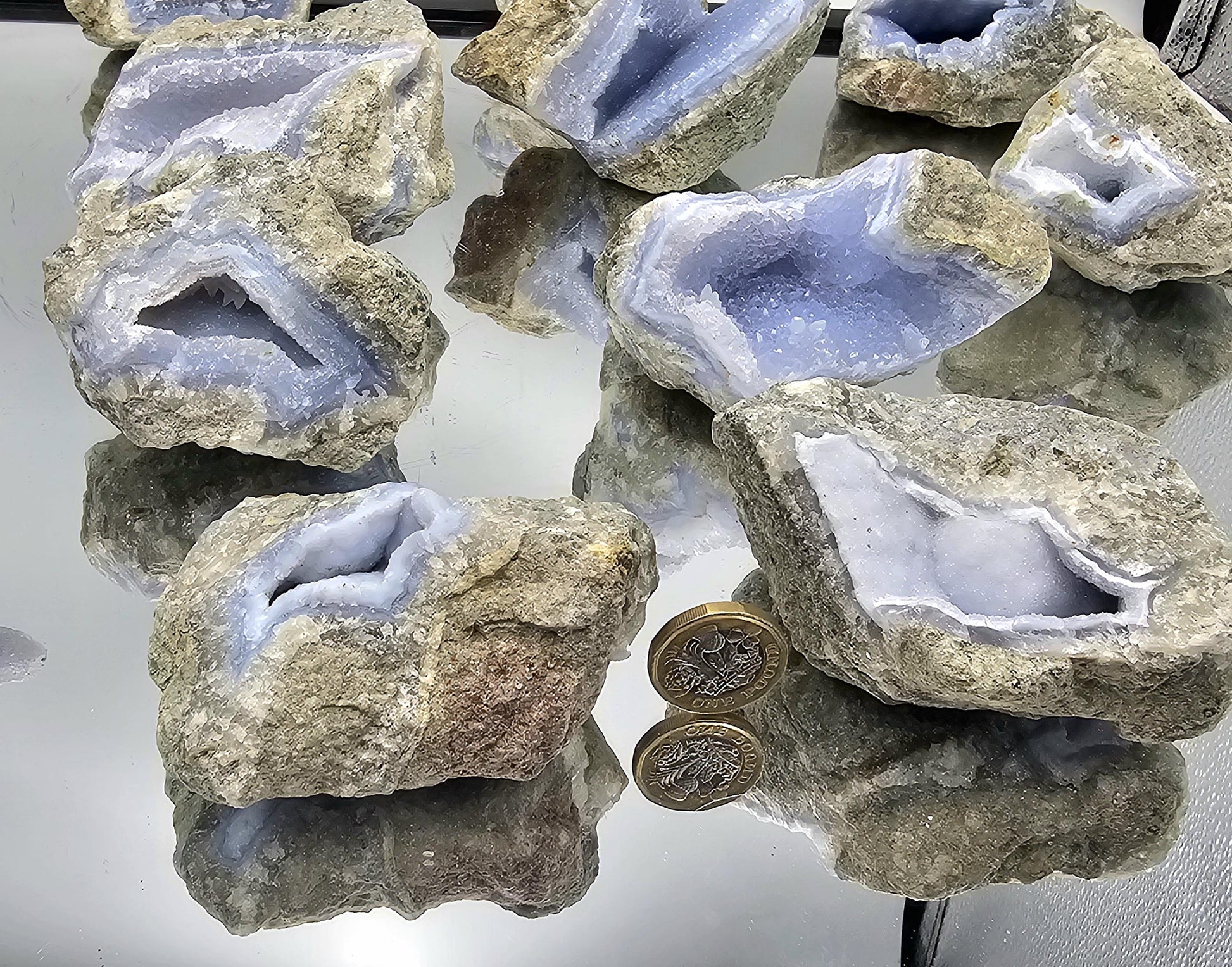  Rough Blue Lace Agate Geode with natural textures and vibrant patterns.