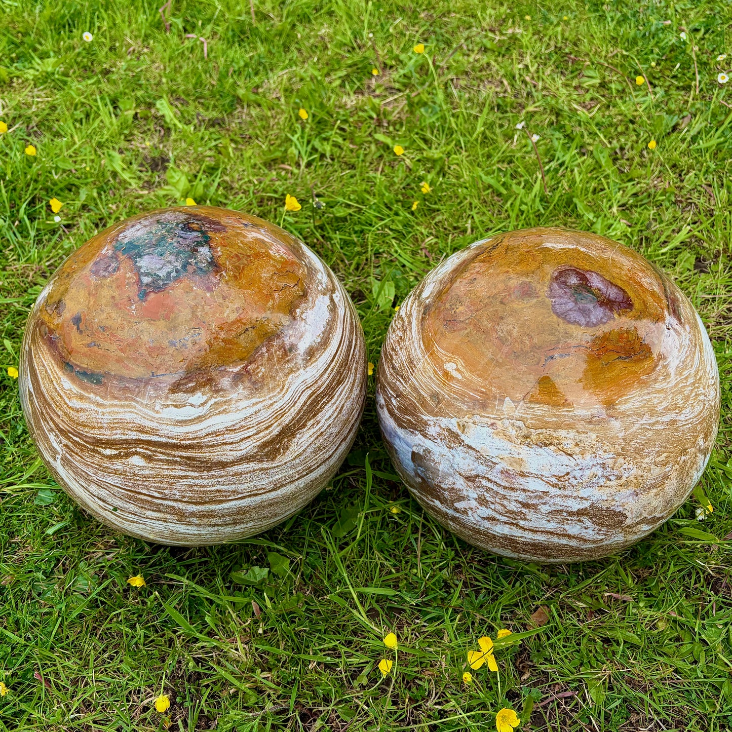 Matching pair of XL Ocean Jasper spheres.
