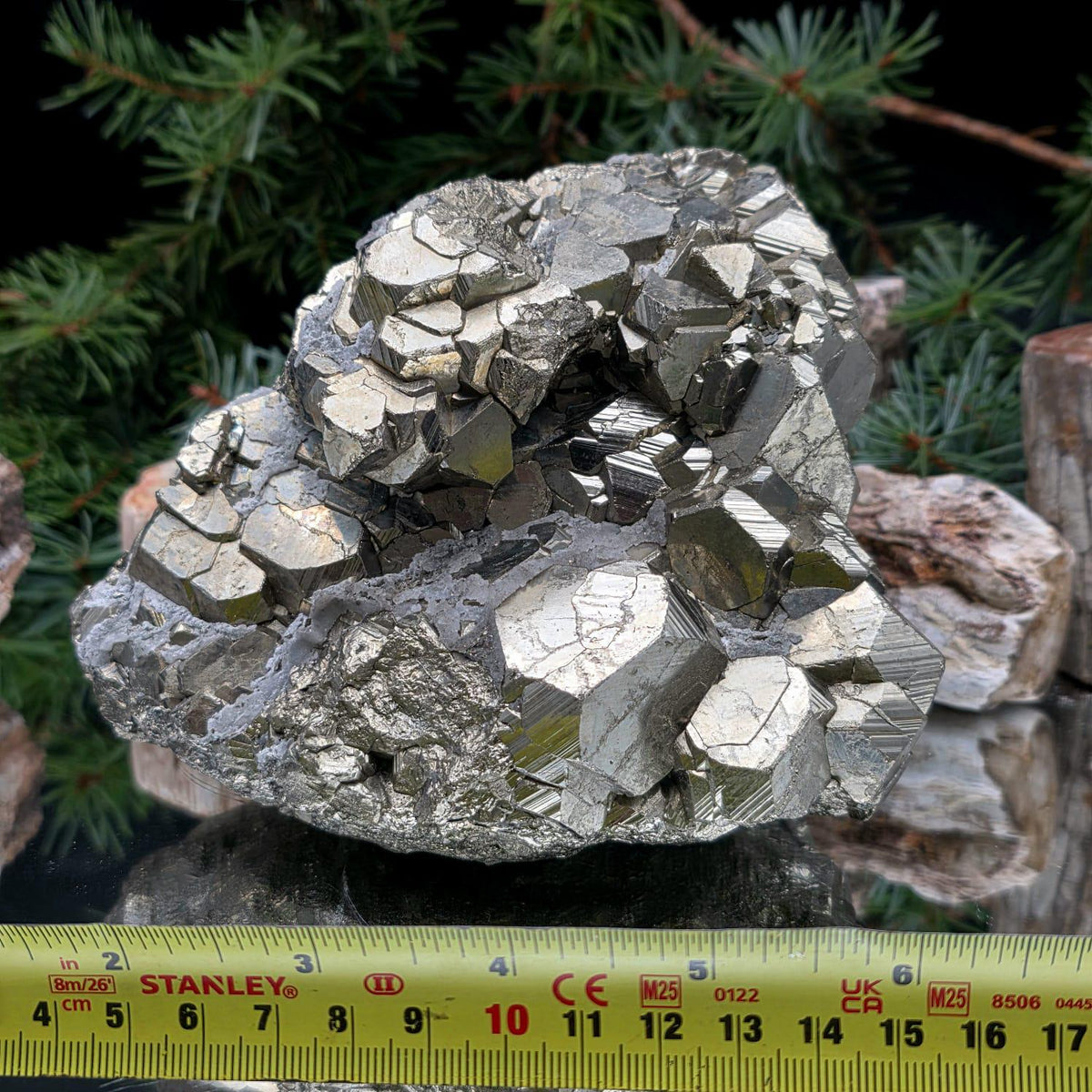 Peruvian Pyrite mineral specimen featuring modified cubic crystal formations.