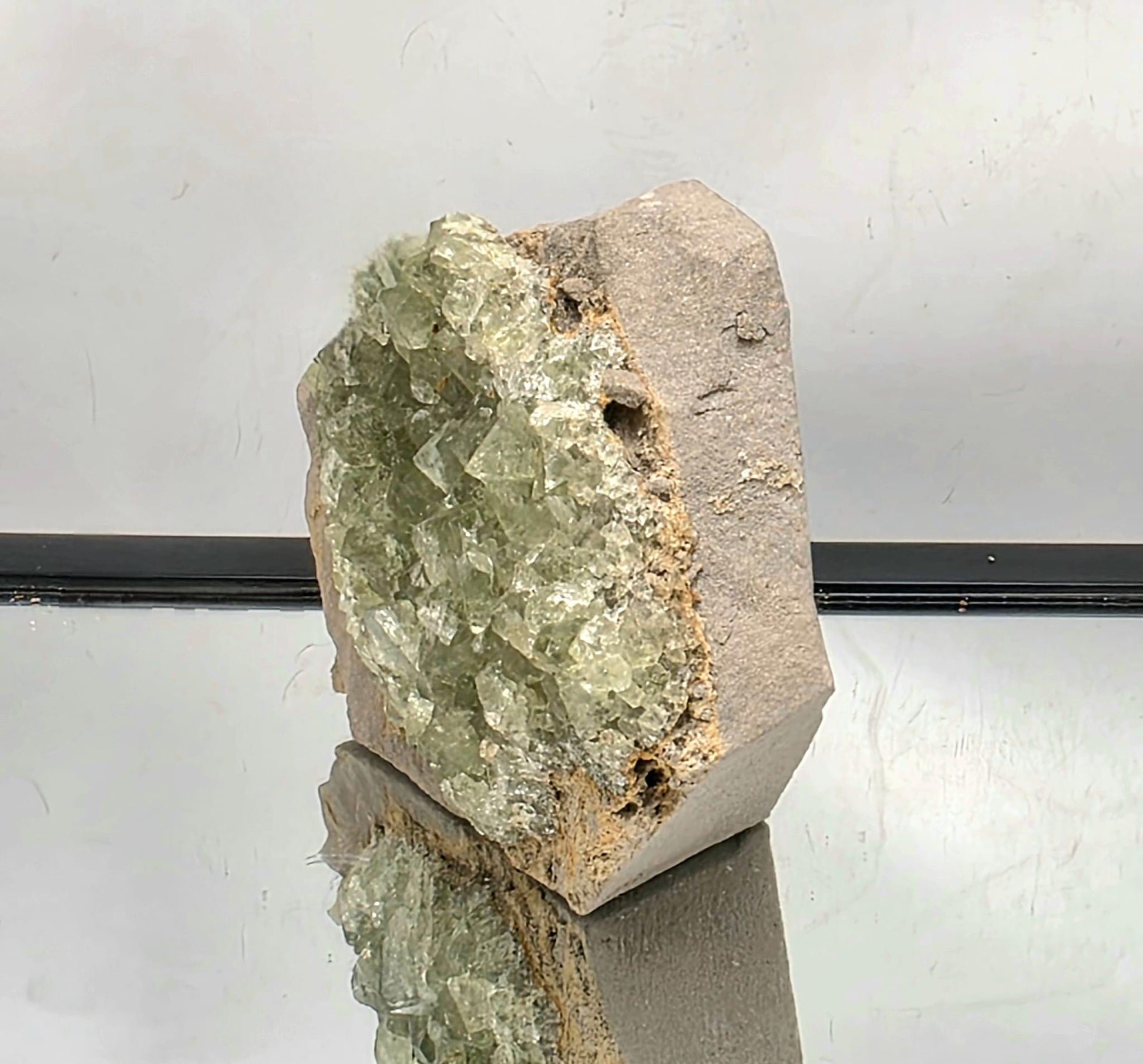 Octahedral green fluorite on matrix from new 2025 Moroccan find.