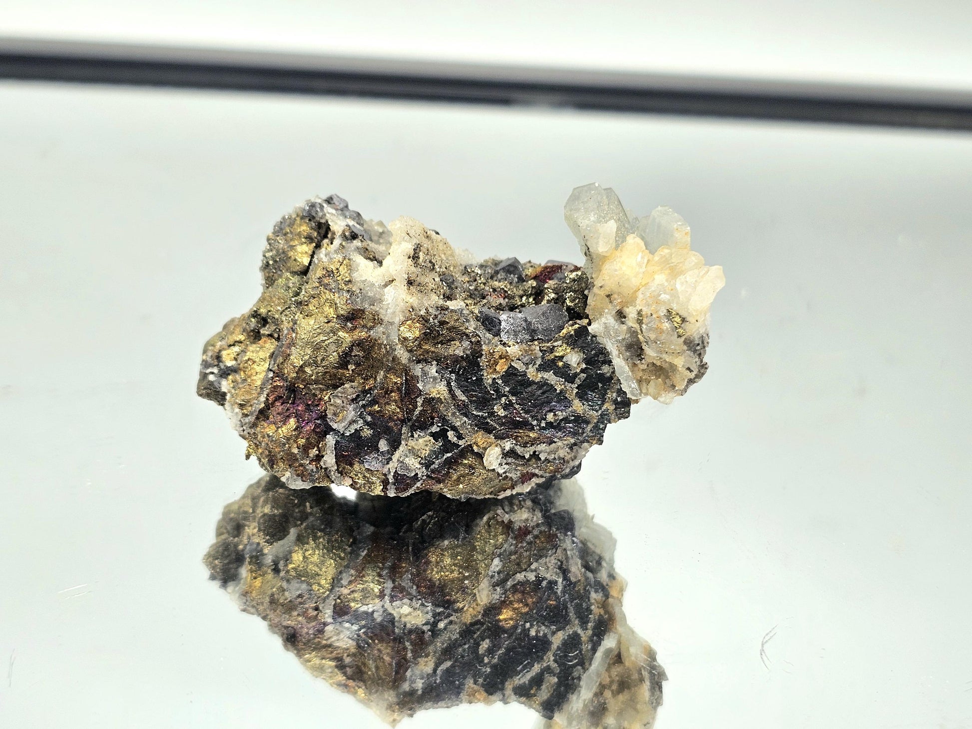 Blue Baryte, Galena & Chalcopyrite combination crystal from Morocco, featuring an exquisite blend of iridescent colors and formations.