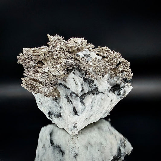 Natural Native Silver on Calcite mineral specimen for collectors.