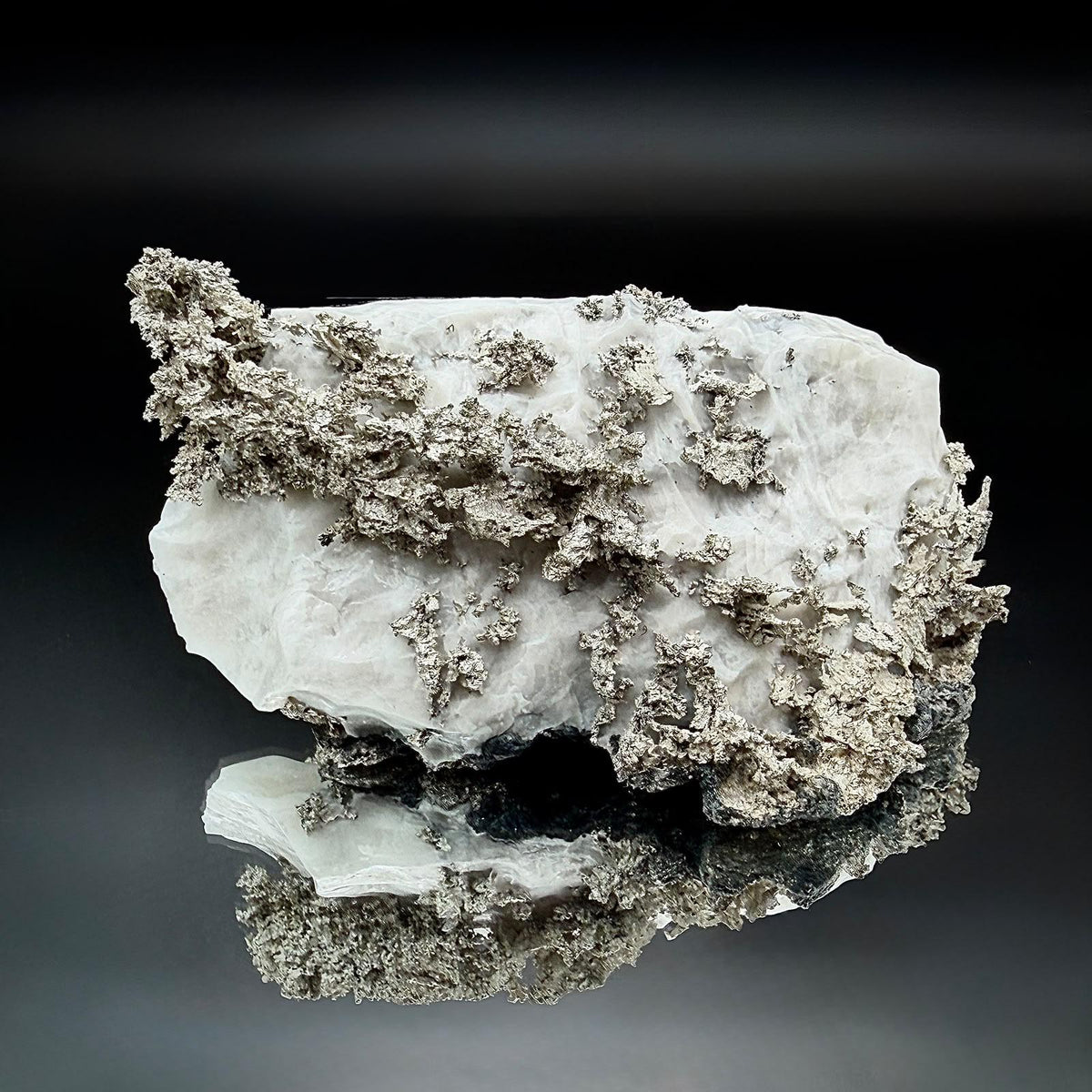 Natural Native Silver on Calcite mineral specimen