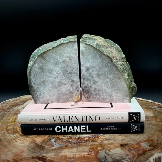 Natural Agate stone bookends designed for home office, study and library interior styling.