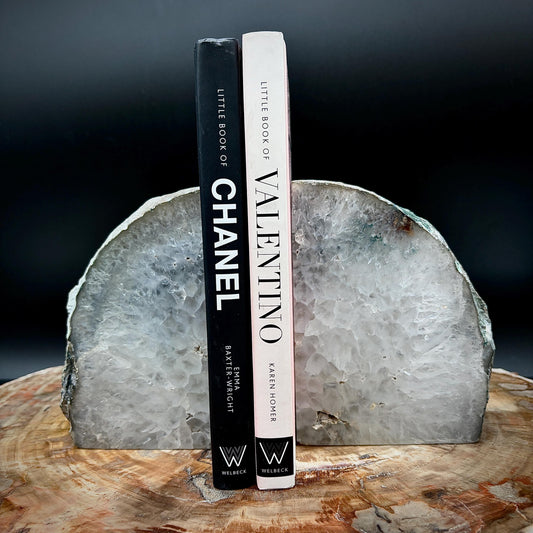 Natural Agate bookends with organic mineral patterning for interiors inspired by natural materials and texture