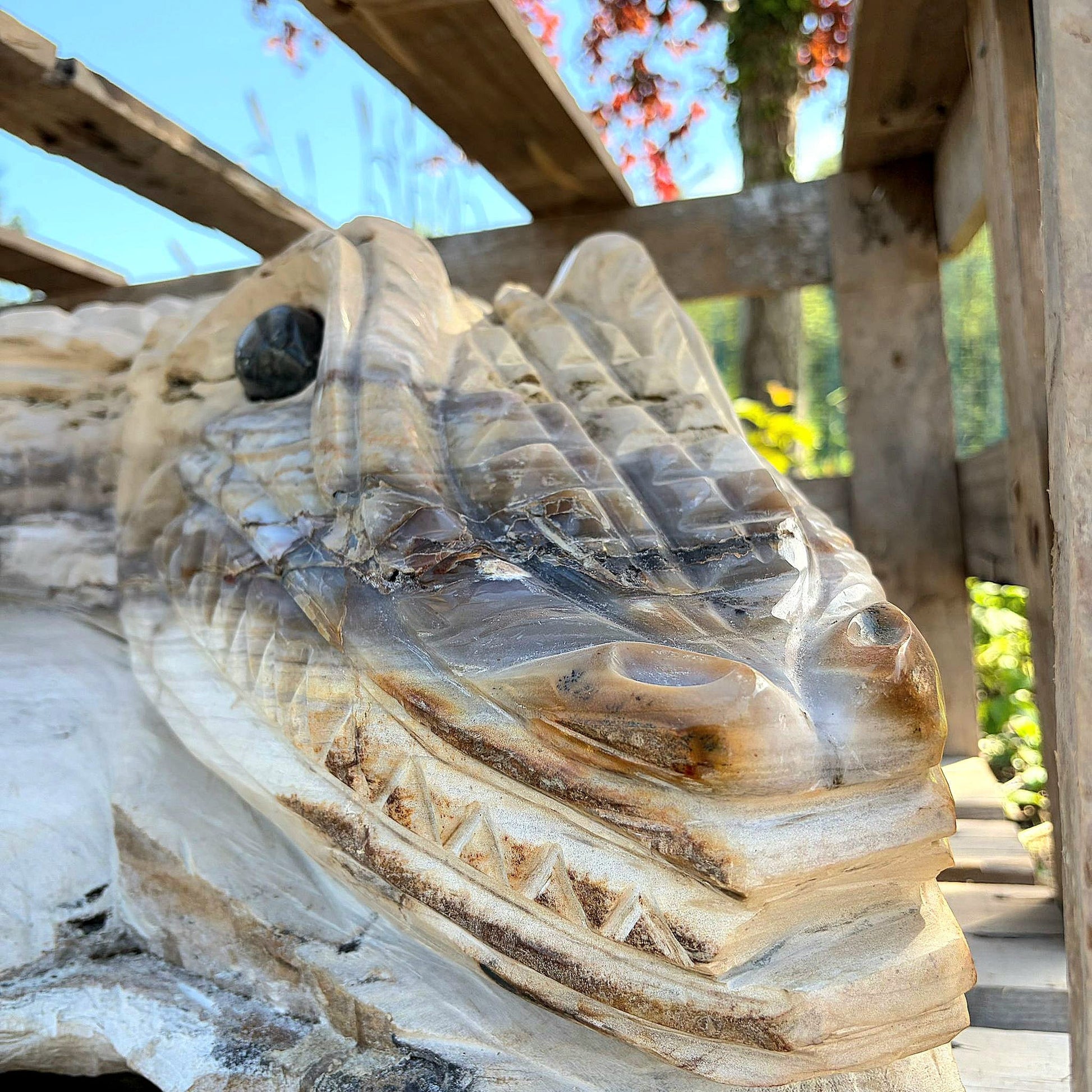 detail of natural agate carving