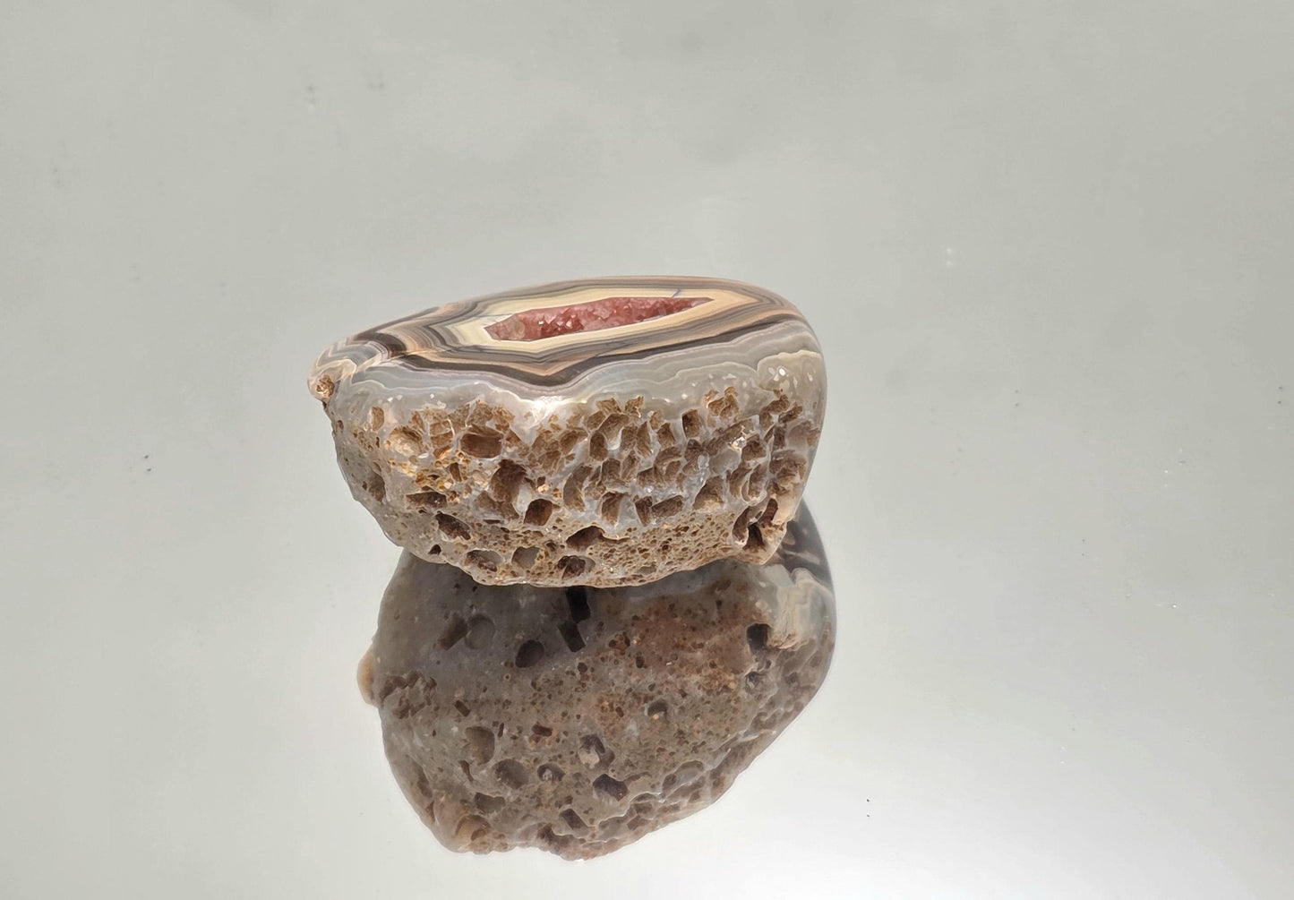 Natural banded Malawi Agate polished geode.