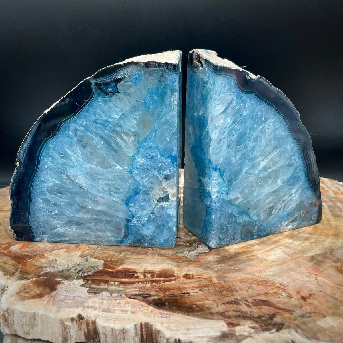 Natural Blue Agate bookend pair