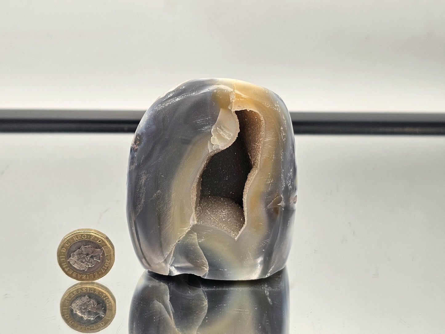 Natural Blue & White Agate crystal freeform with a unique hollow, perfect for crystal collectors.