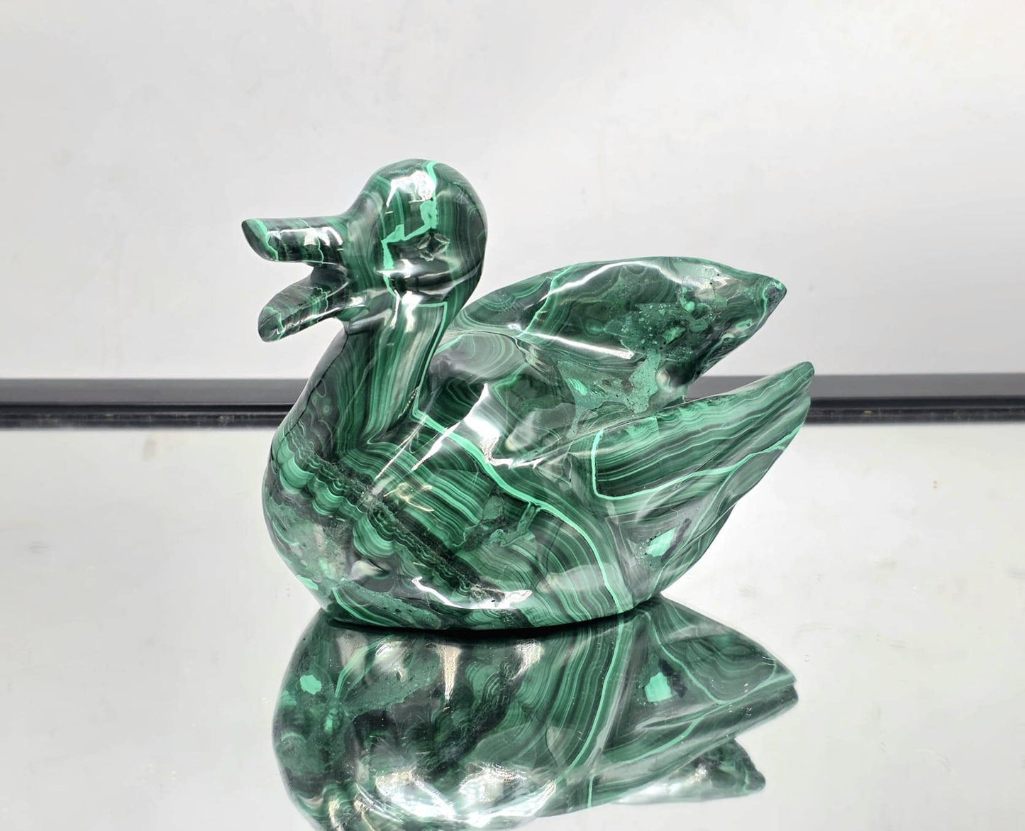Natural malachite duck hand-carved crystal ornament
