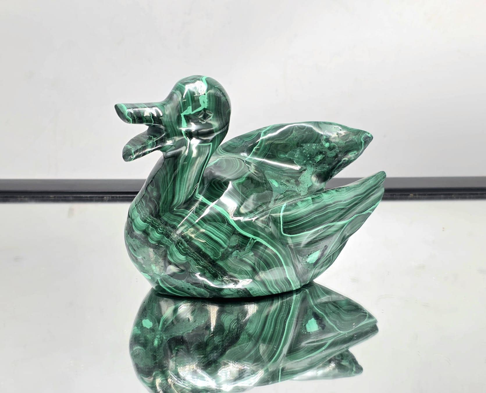 Natural malachite duck hand-carved crystal ornament