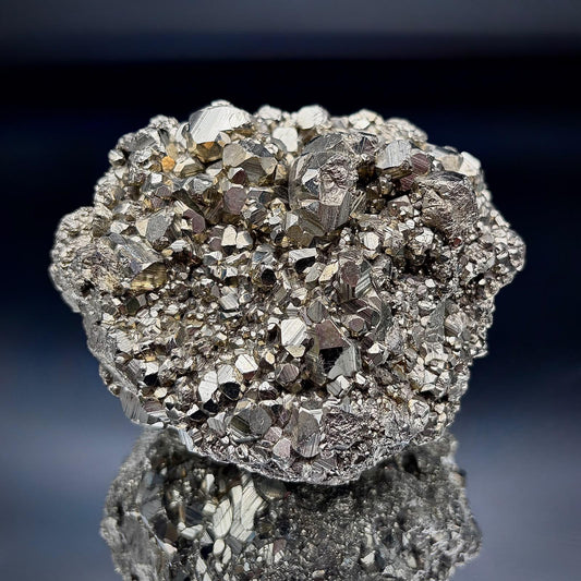 Natural Pyrite crystals in a Peruvian mineral cluster.