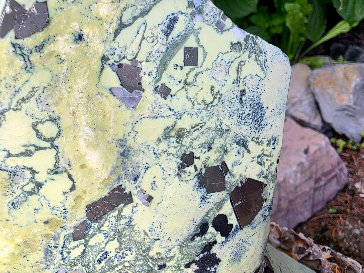 Natural Green Serpentine and Pyrite mineral display piece