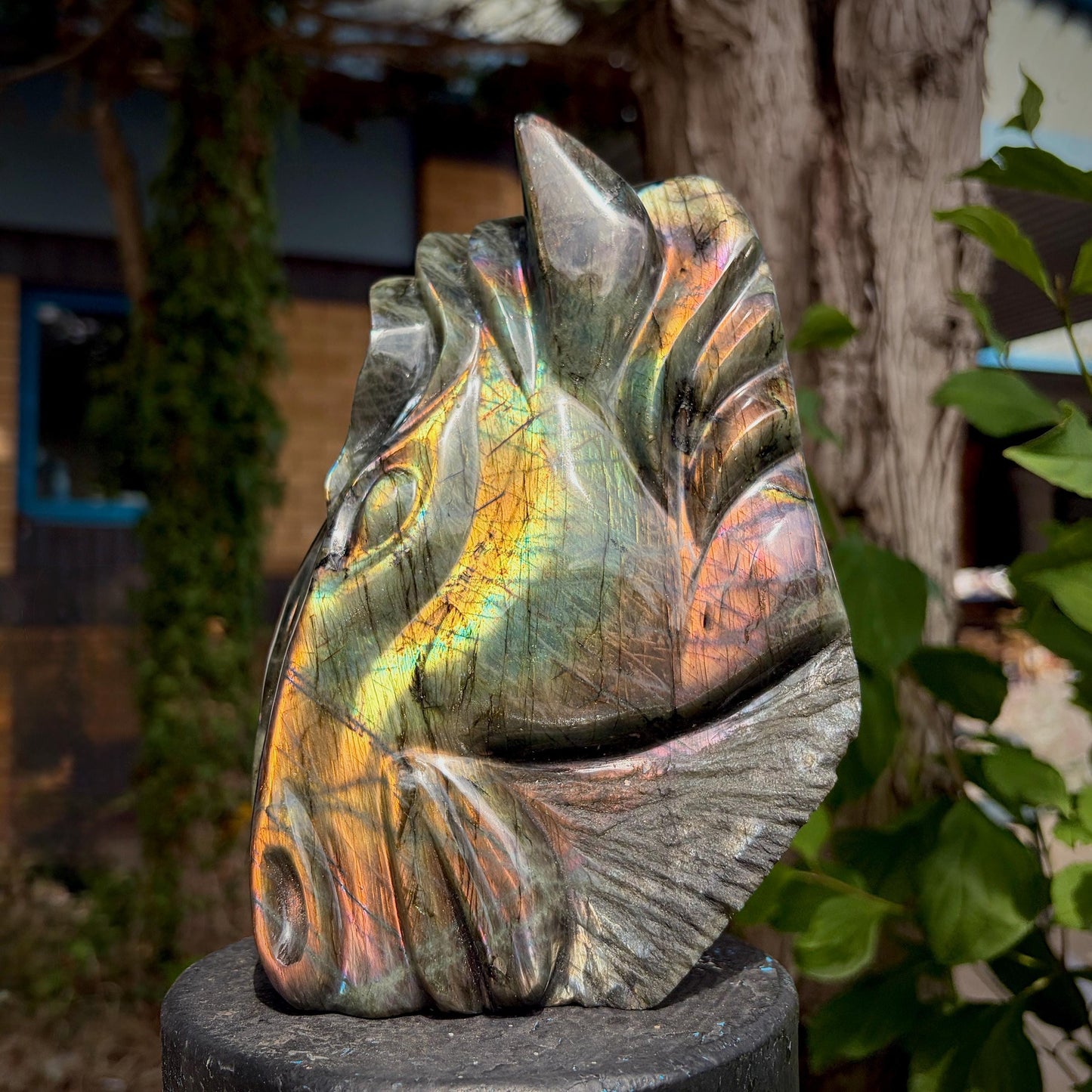 Hand carved natural stone horse head sculpture