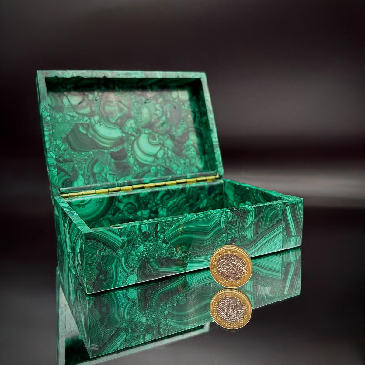 Natural stone jewellery box crafted from polished Malachite