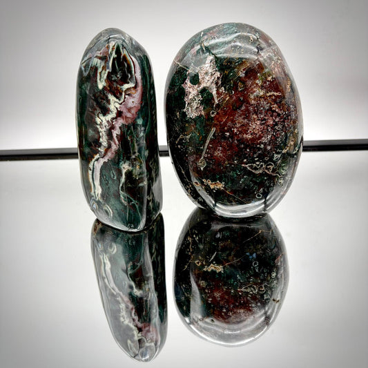 Ocean jasper freeform pair styled for home decor