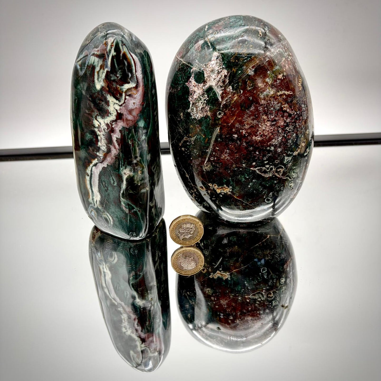 Matching ocean jasper stones displayed together