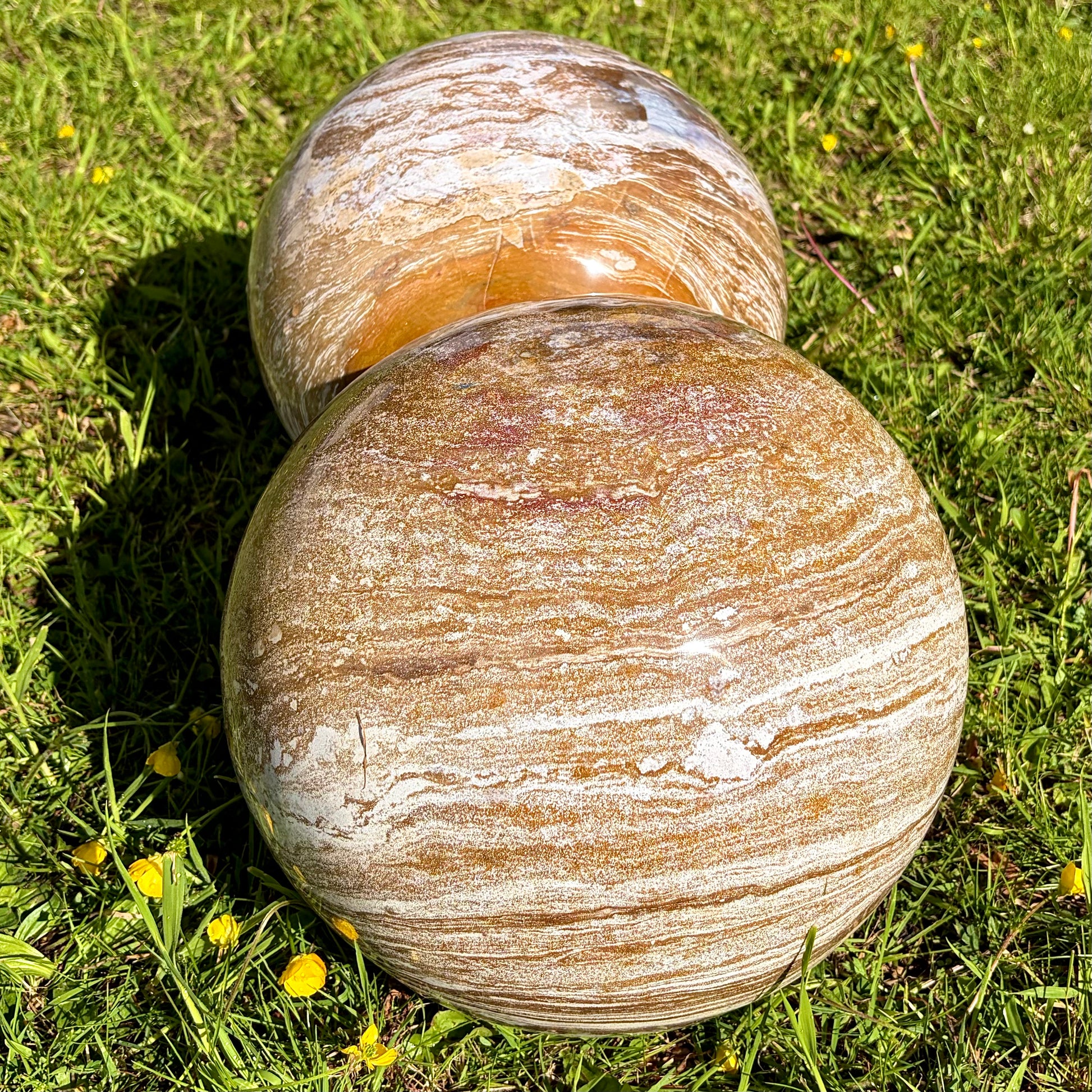 High-quality Ocean Jasper spheres showing rich colours.
