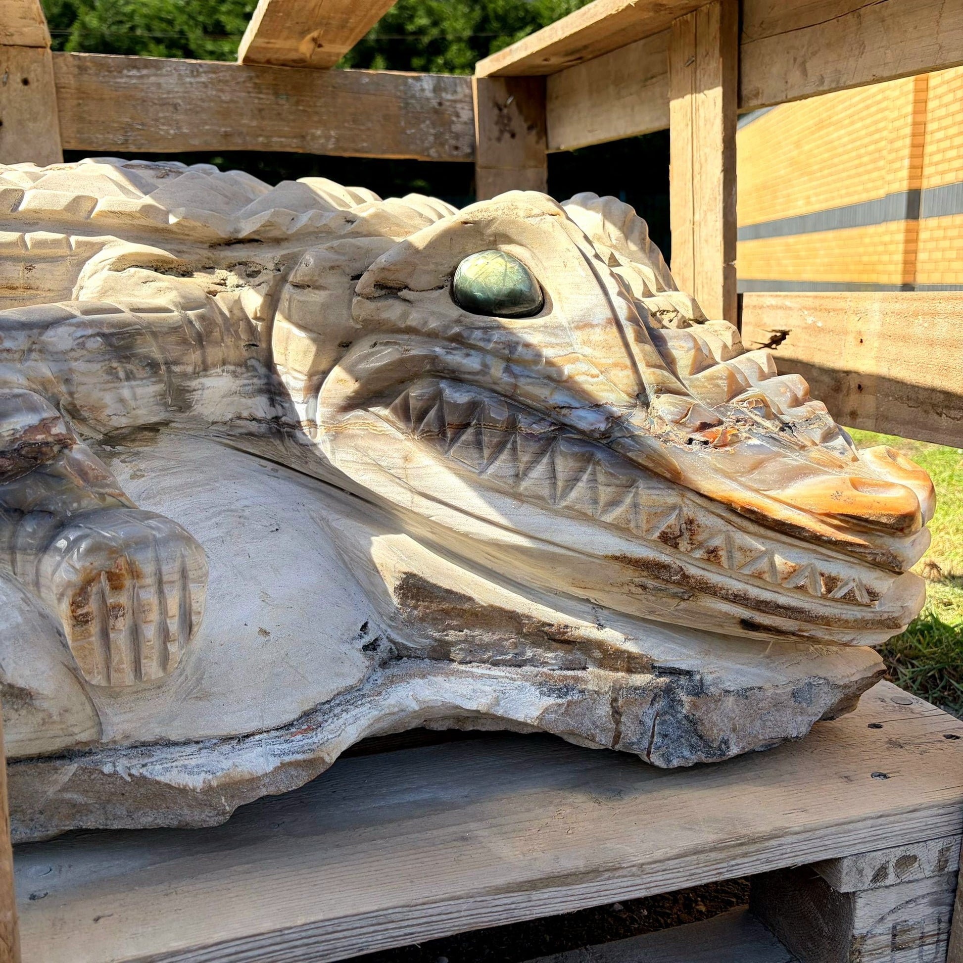 one of a kind agate crocodile sculpture