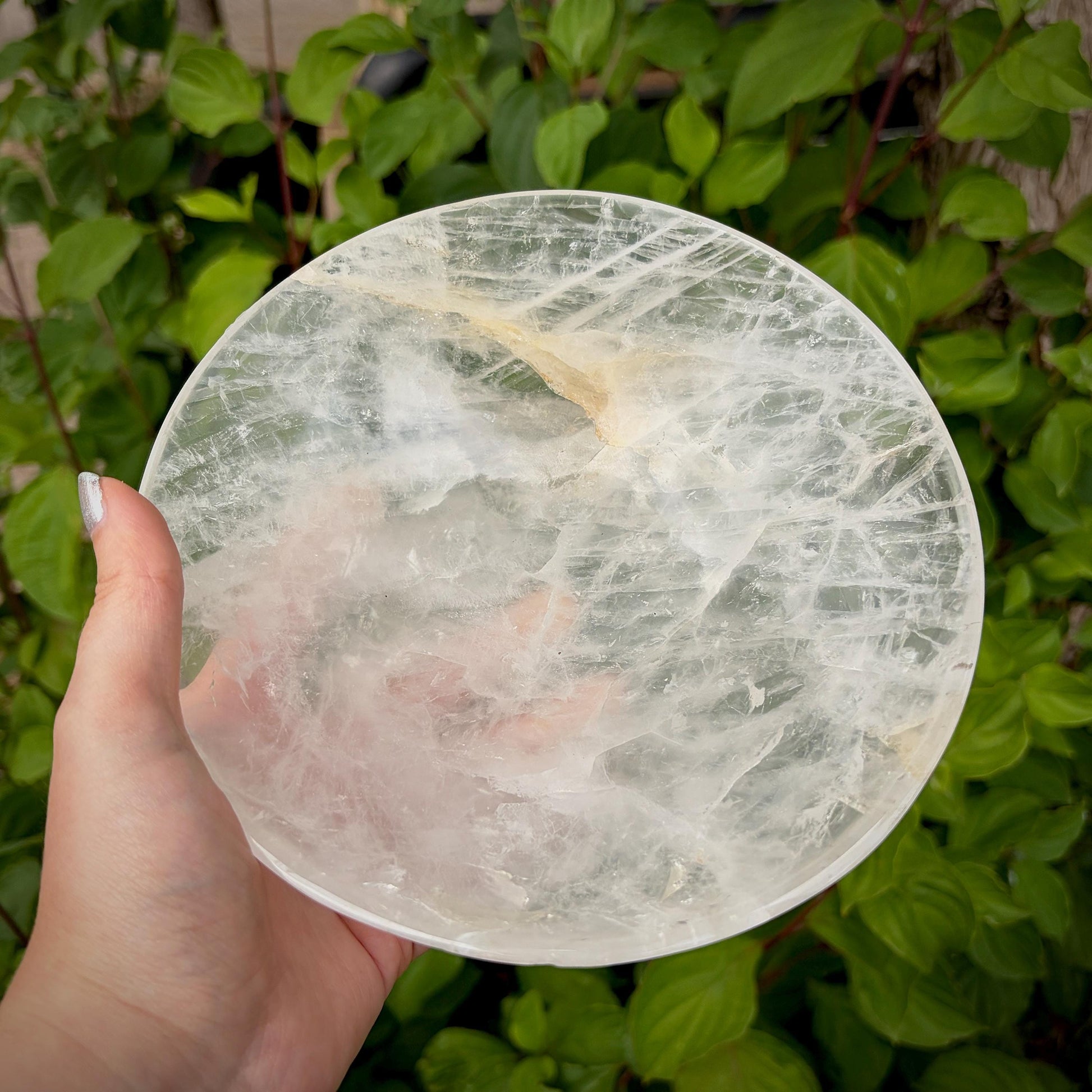 One-of-a-kind Clear Quartz crystal bowl with natural mineral features