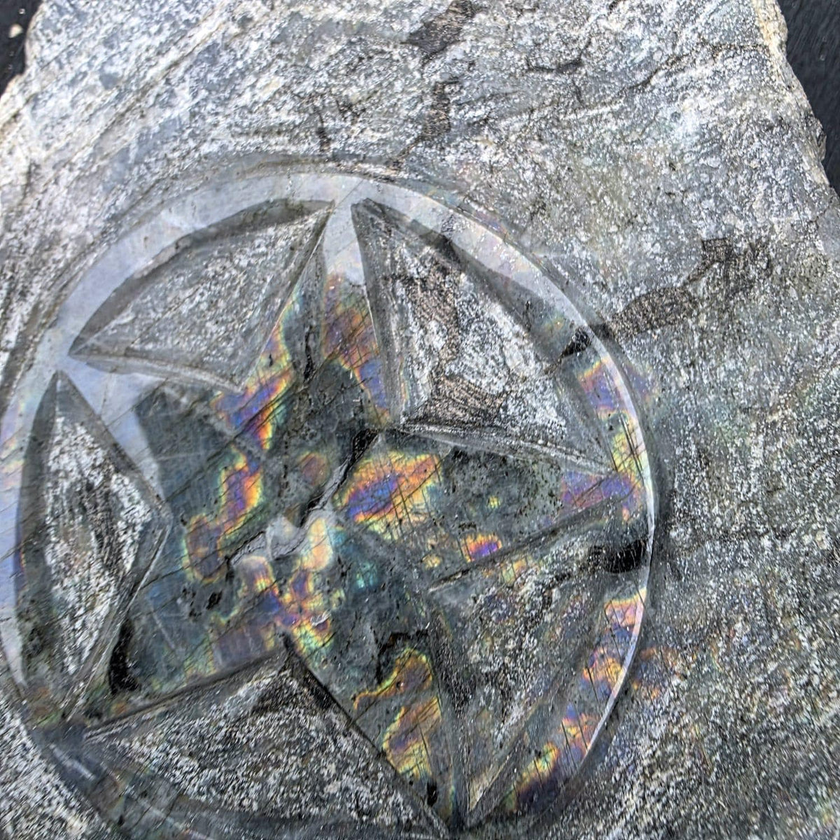 Labradorite pentagram star specimen for crystal and mineral collectors.