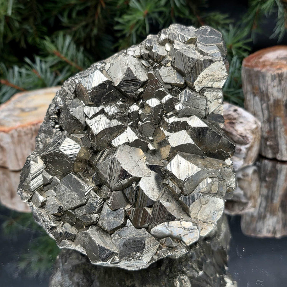 XL 5.2kg Peruvian Pyrite crystal cluster featuring modified cubic and pyritohedral crystal formations.