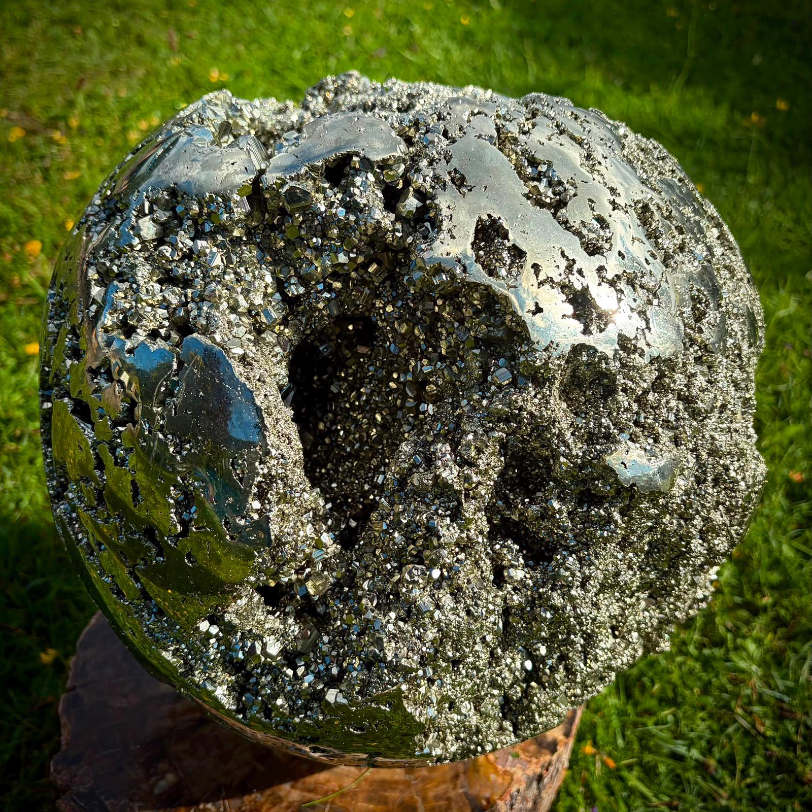 Peruvian Pyrite sphere with architectural cubic formations for elevated interior décor.