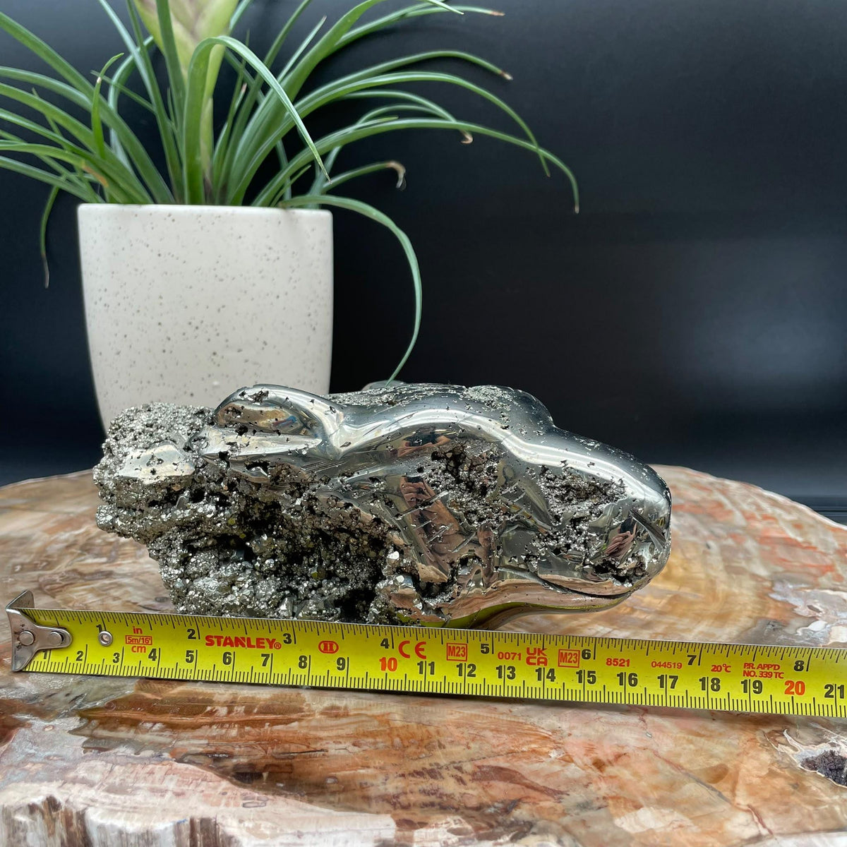 Peruvian Pyrite wolf sculpture with natural crystal areas