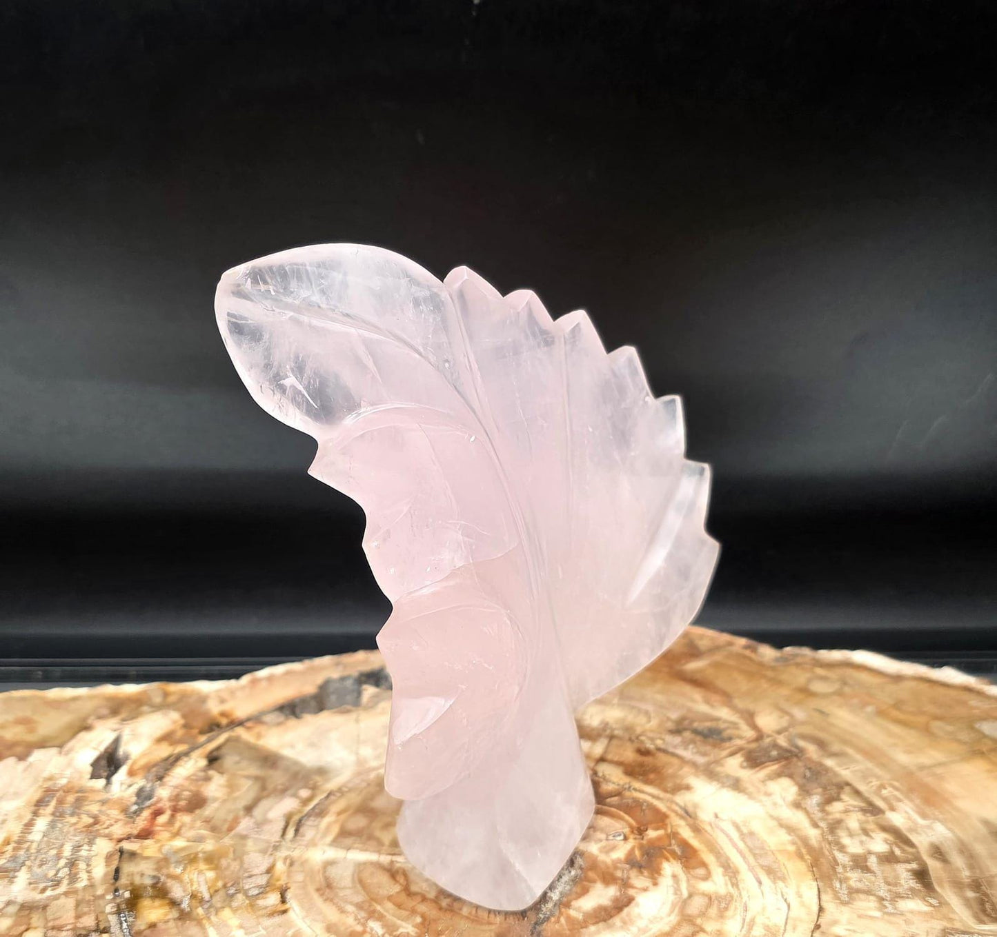 Hand-carved Rose Quartz leaf made from genuine Madagascan crystal.