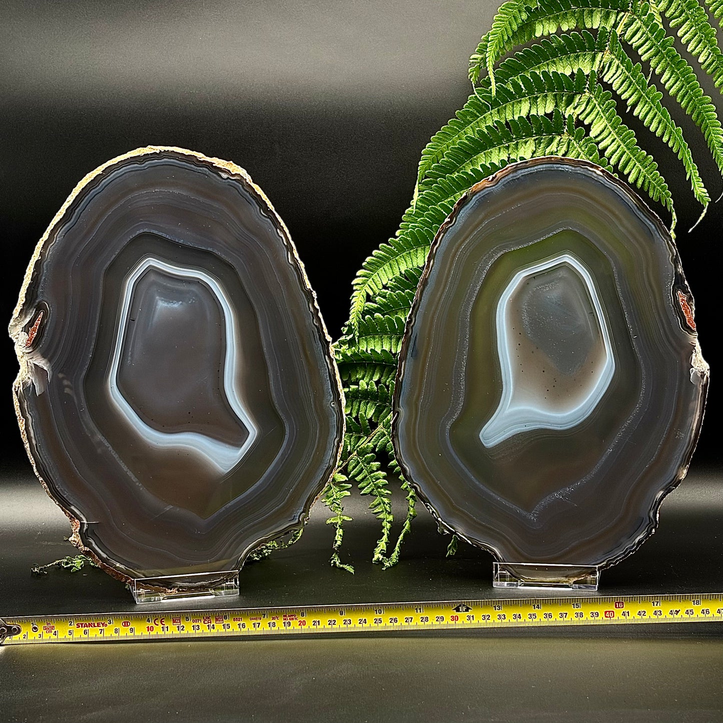 Two high-grade matching natural agate slices from Brazil, perfect for architectural framing.