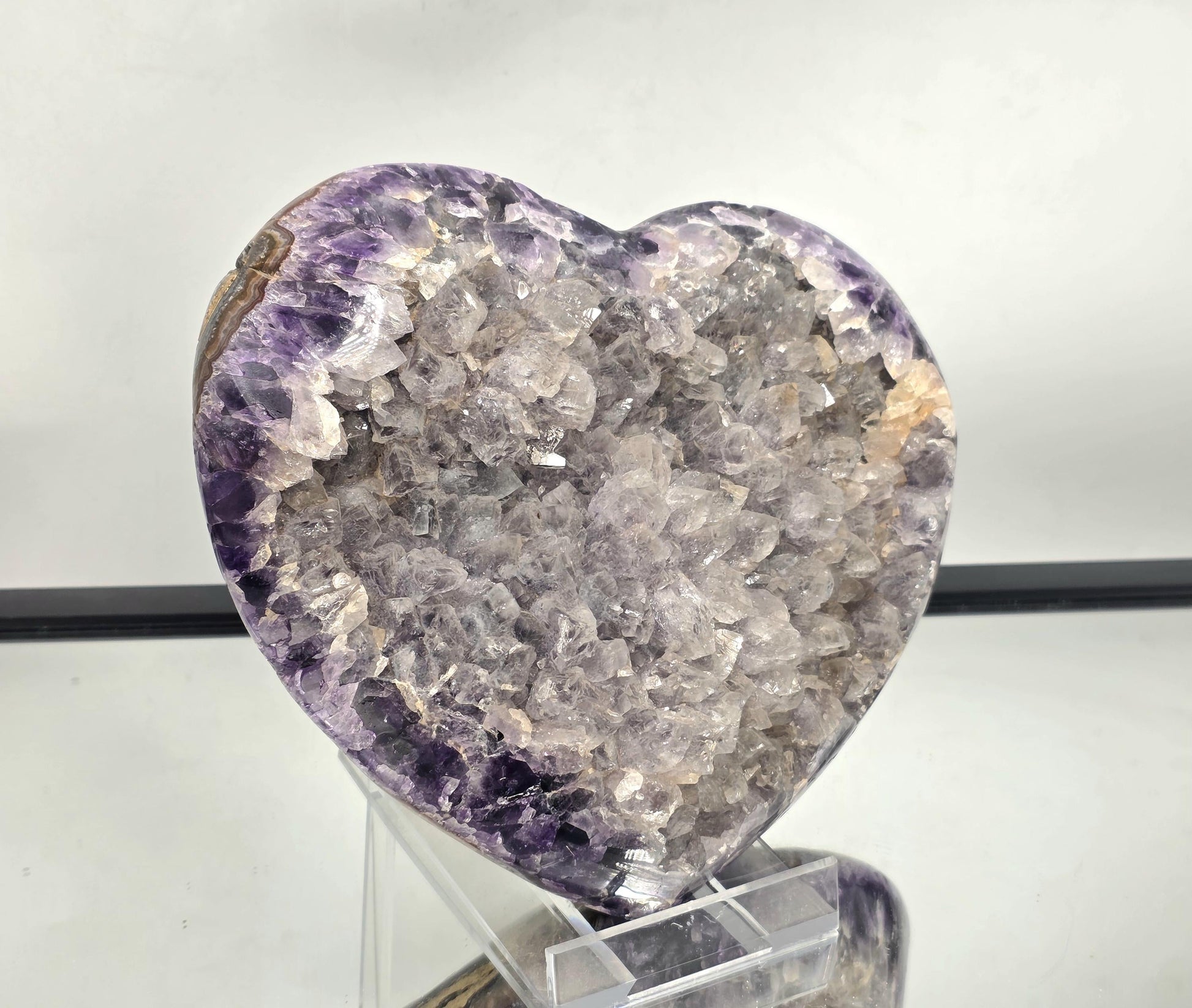 Polished Extra Large Amethyst & Quartz Crystal Heart, a bold decorative gemstone.