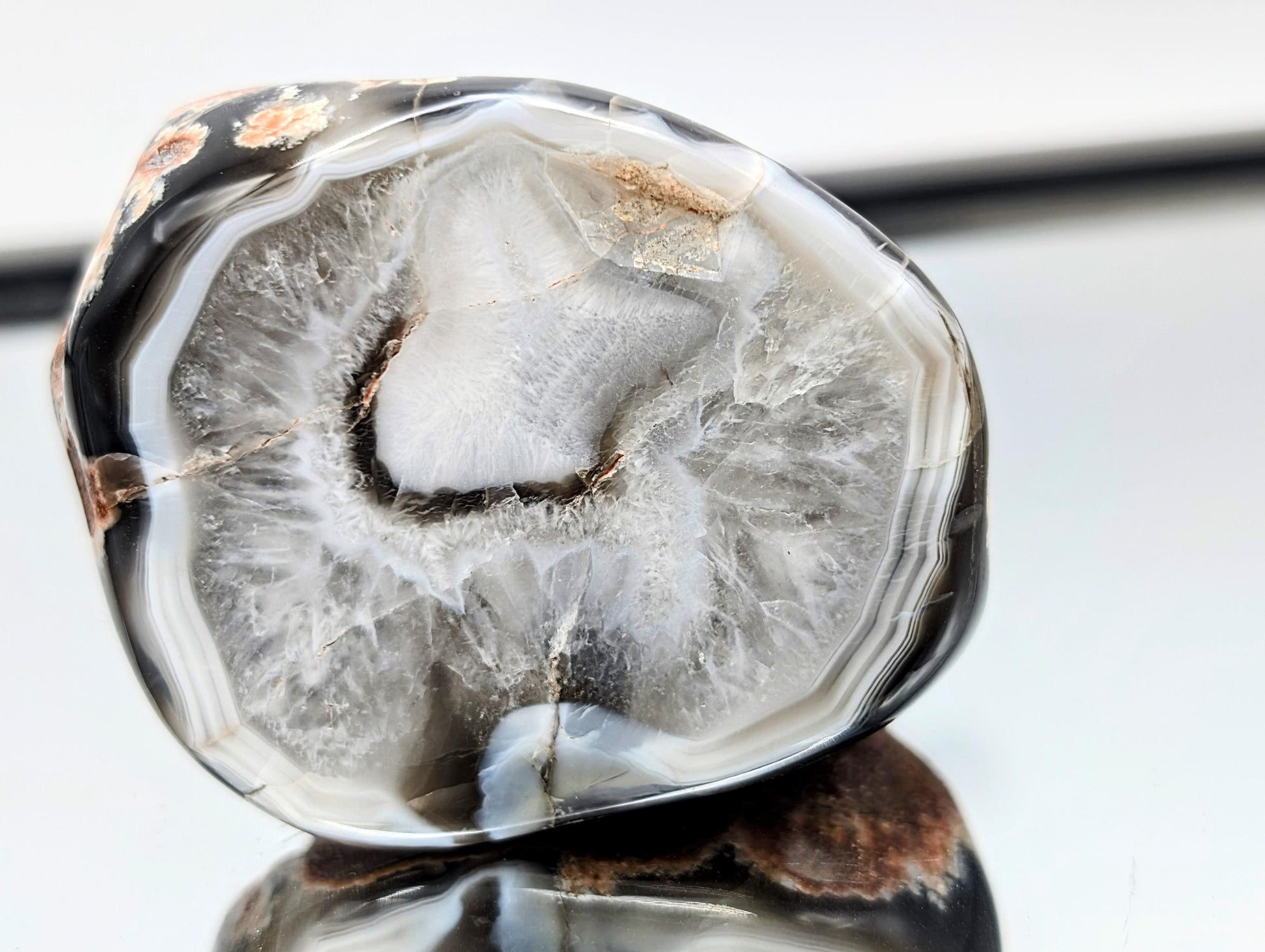 Elegant polished black agate crystal pair from Malawi.