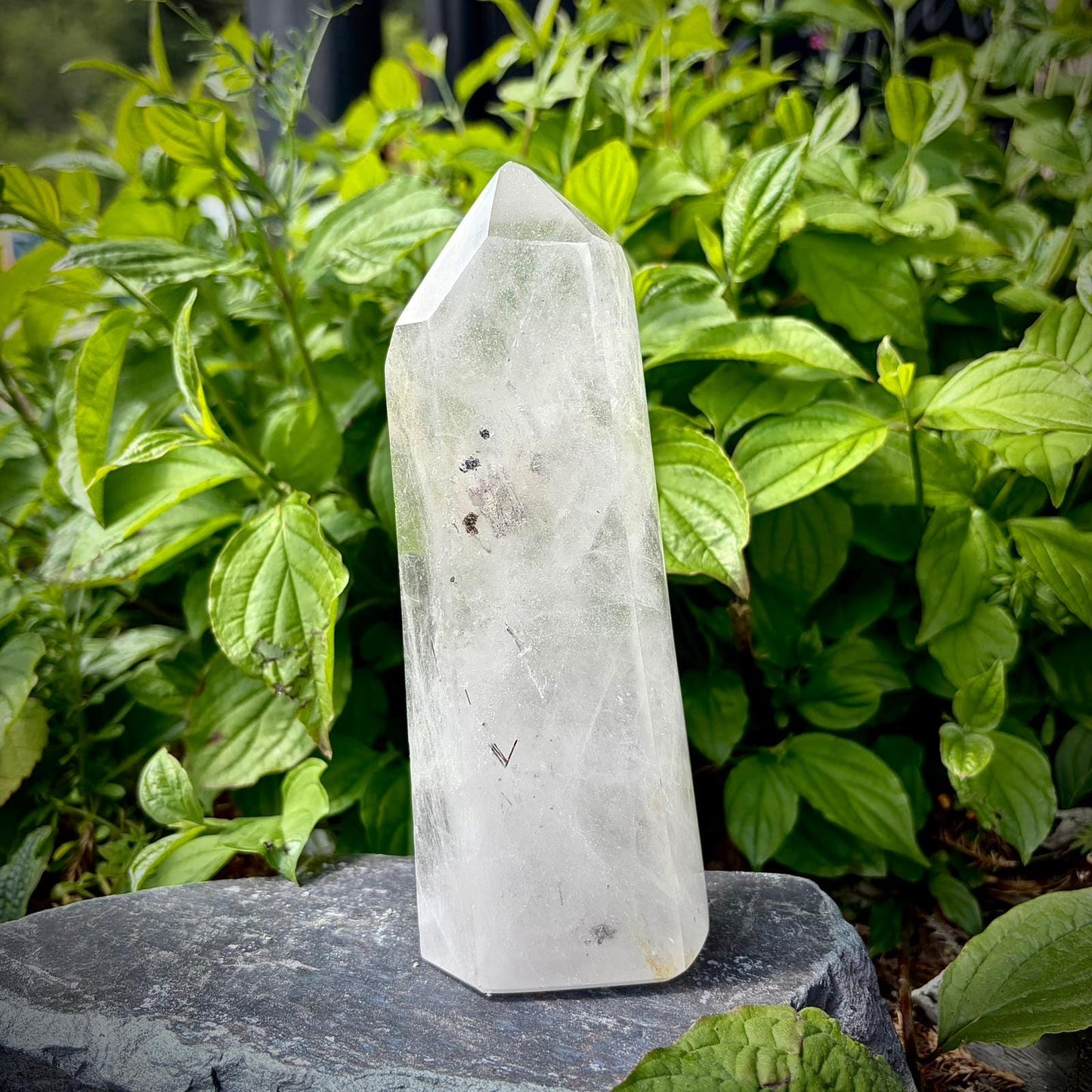 Polished clear quartz table display piece, ideal for coffee tables, consoles and styled interiors.