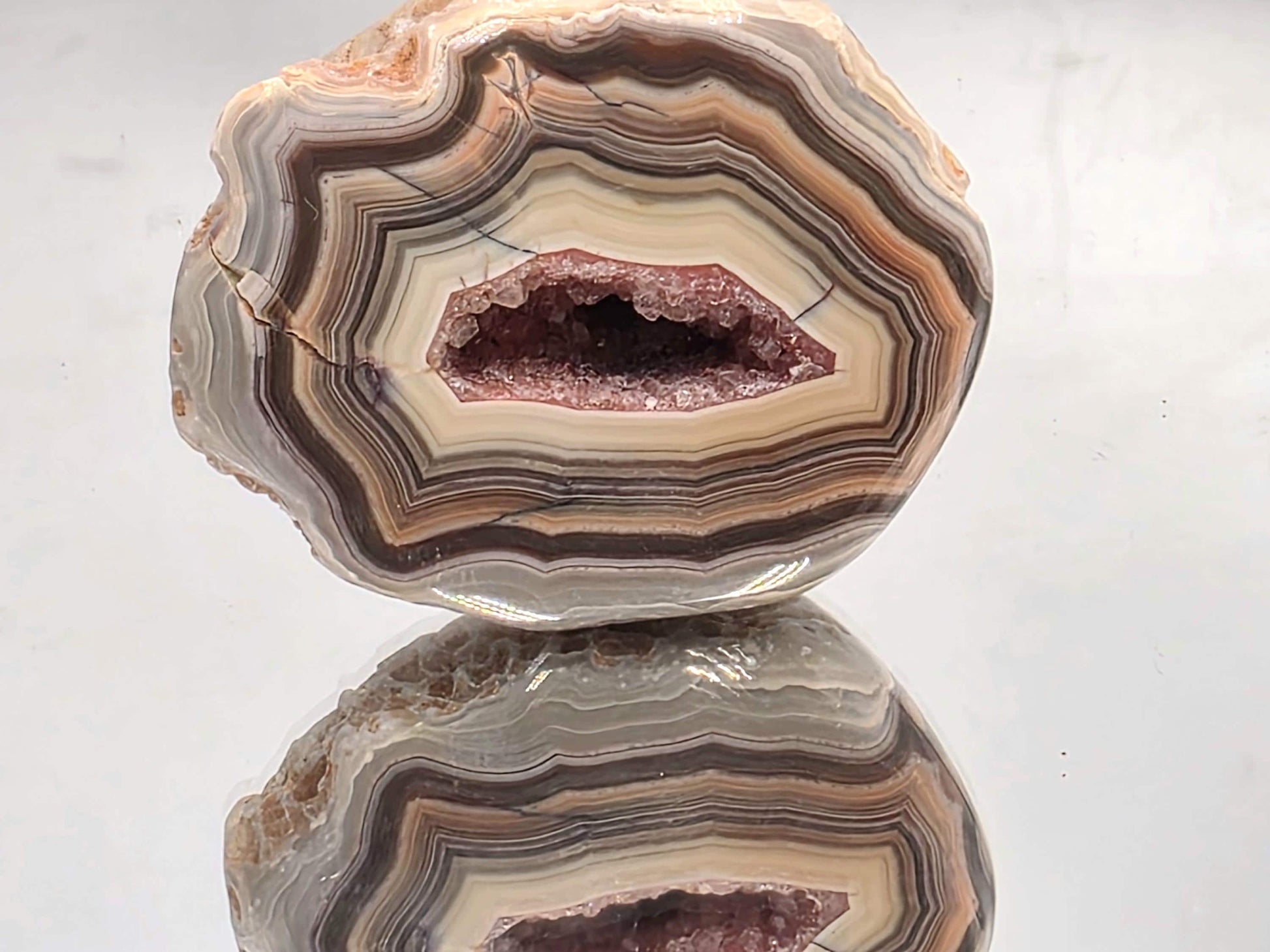Polished Malawi Agate banded crystal geode