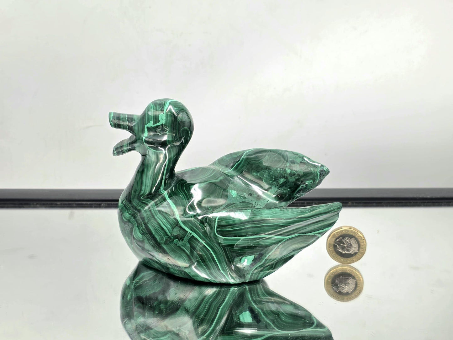 Malachite duck figurine with rich green banding