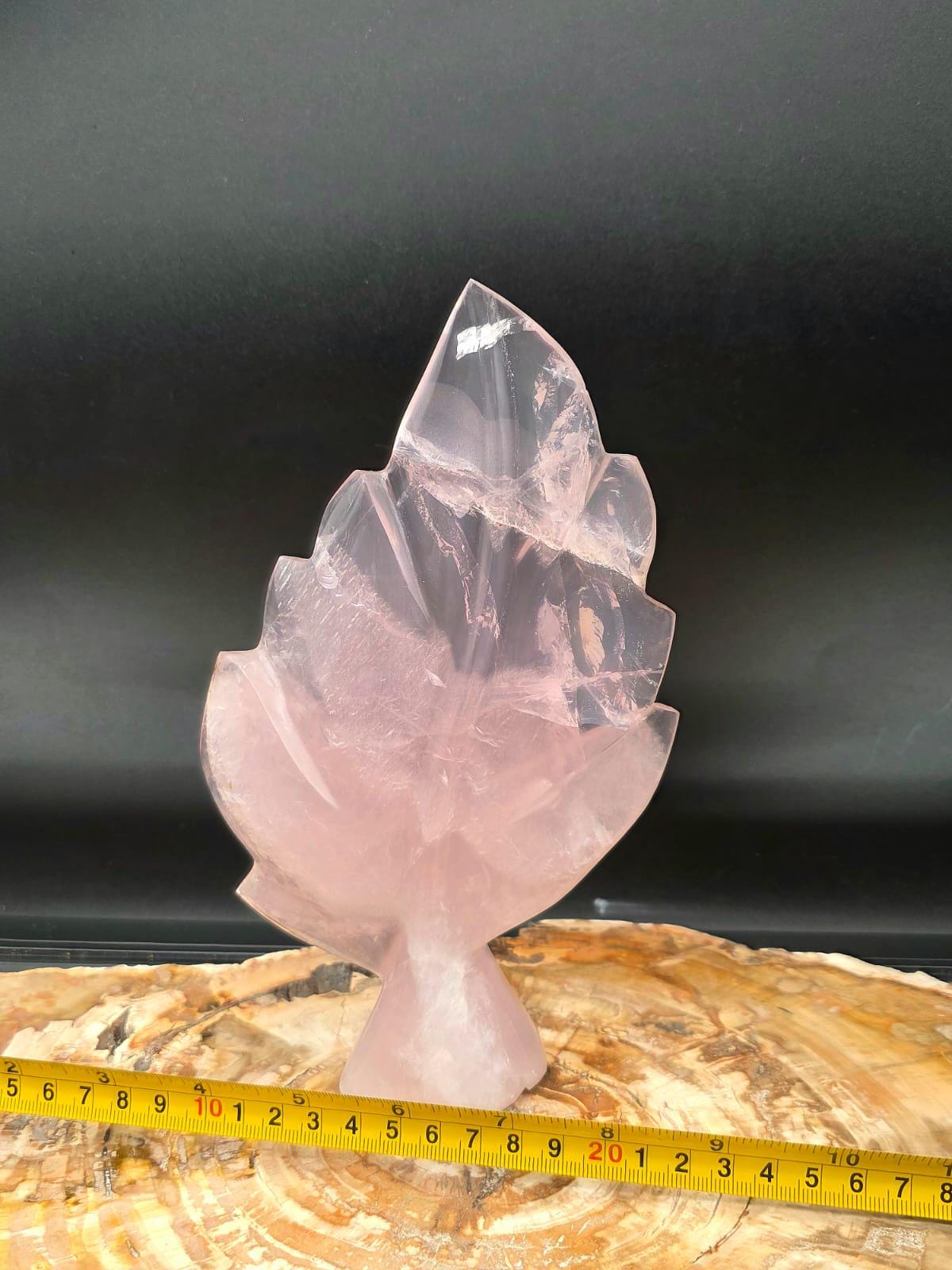 Polished Rose Quartz leaf displayed as premium home décor.