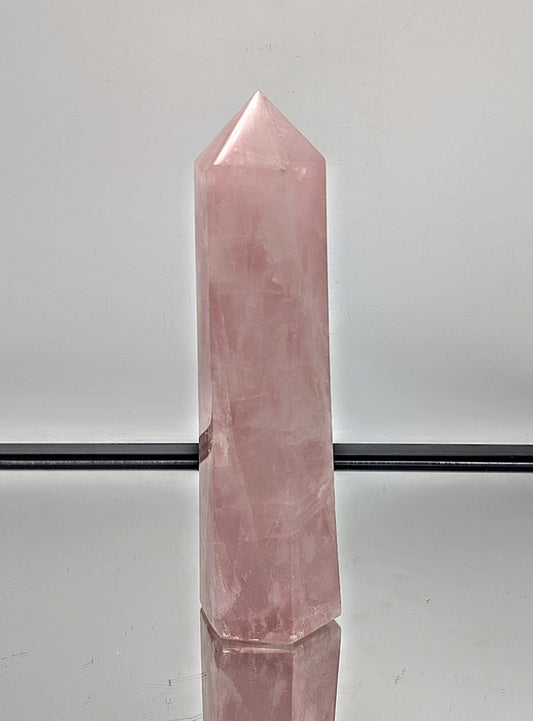 Premium large rose quartz prism, polished to perfection for home styling.