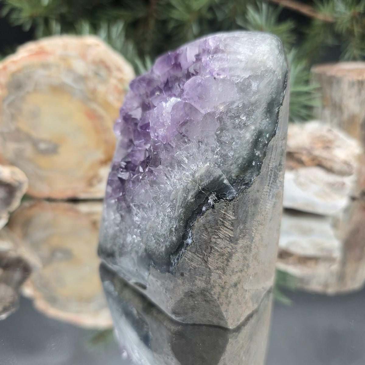 Premium purple Amethyst freeform for decorative interior displays.