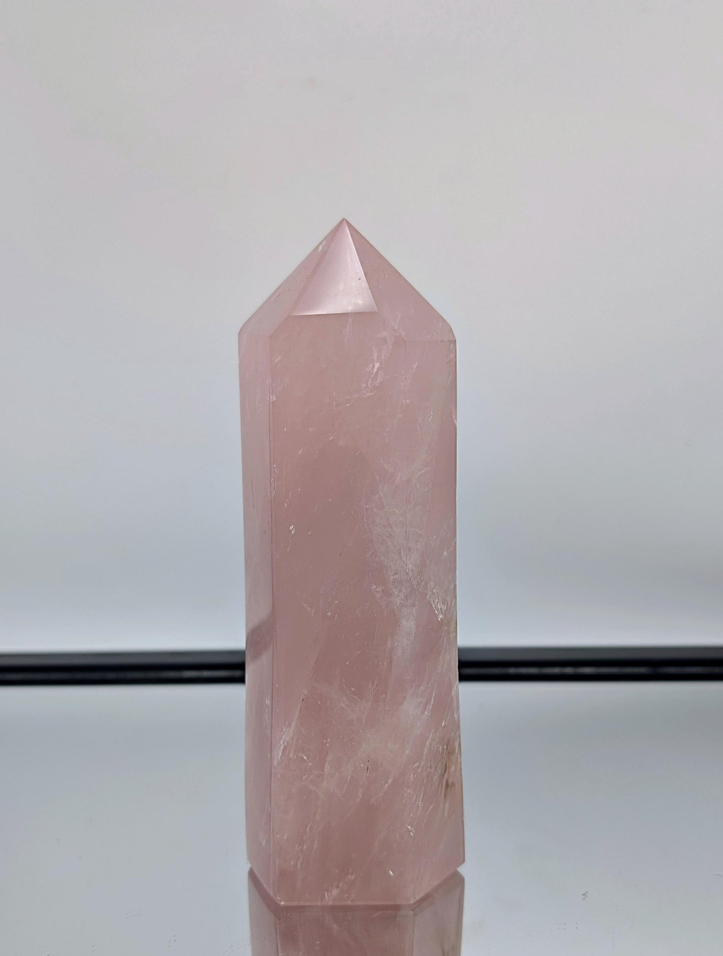 Unique Madagascan rose quartz prism with a high-quality polished finish.