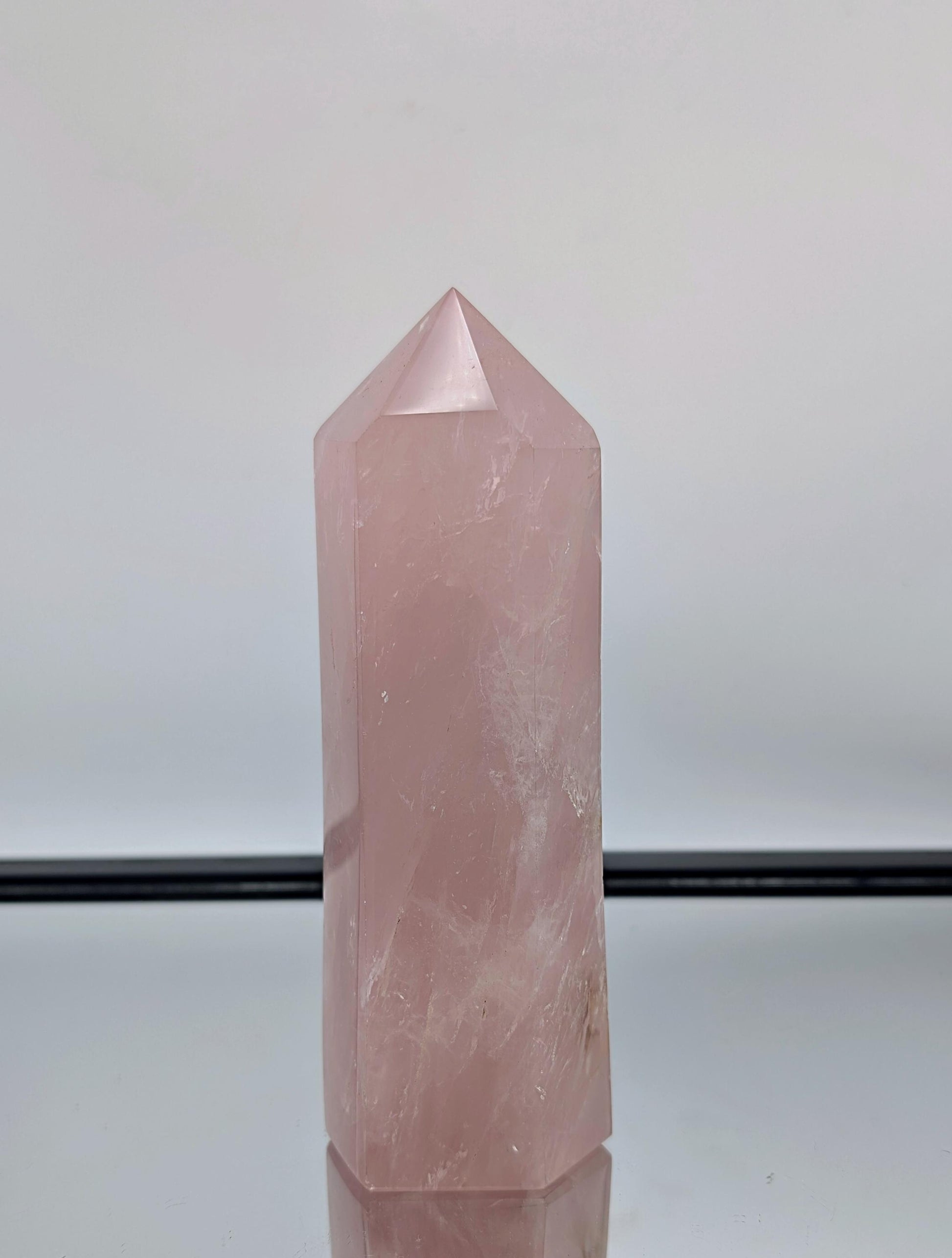 Unique Madagascan rose quartz prism with a high-quality polished finish.