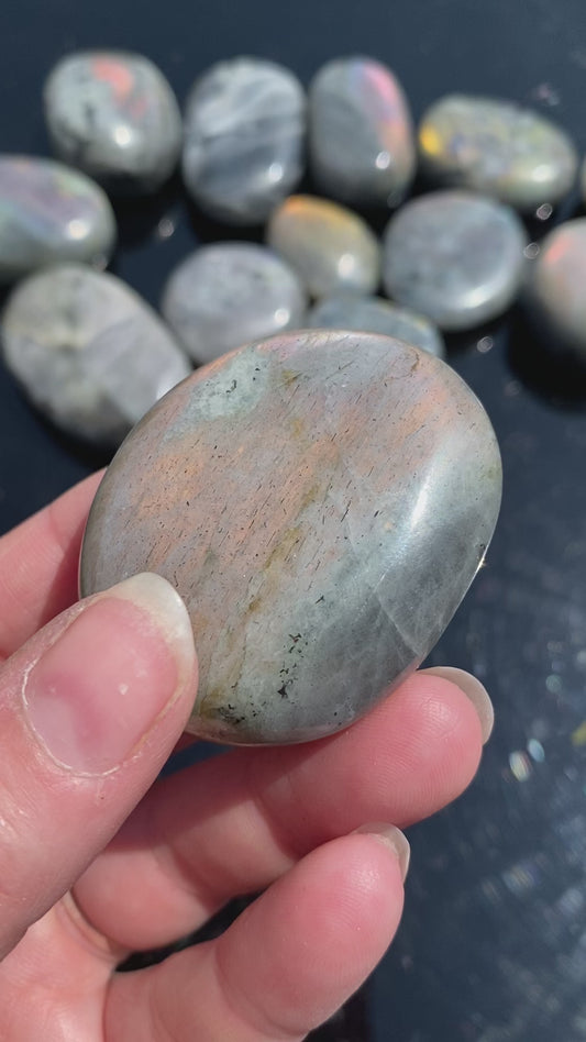 5) High Quality Orange Sunset Labradorite Palmstone Madagscar