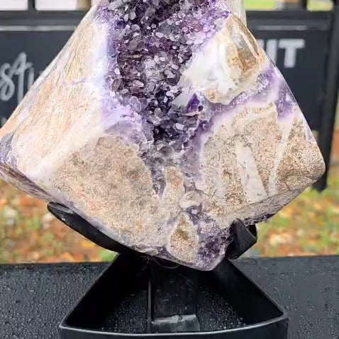 Mapatizya Amethyst Crystal on Custom Stand | Large Natural amethyst Display | Holistic Interior Design