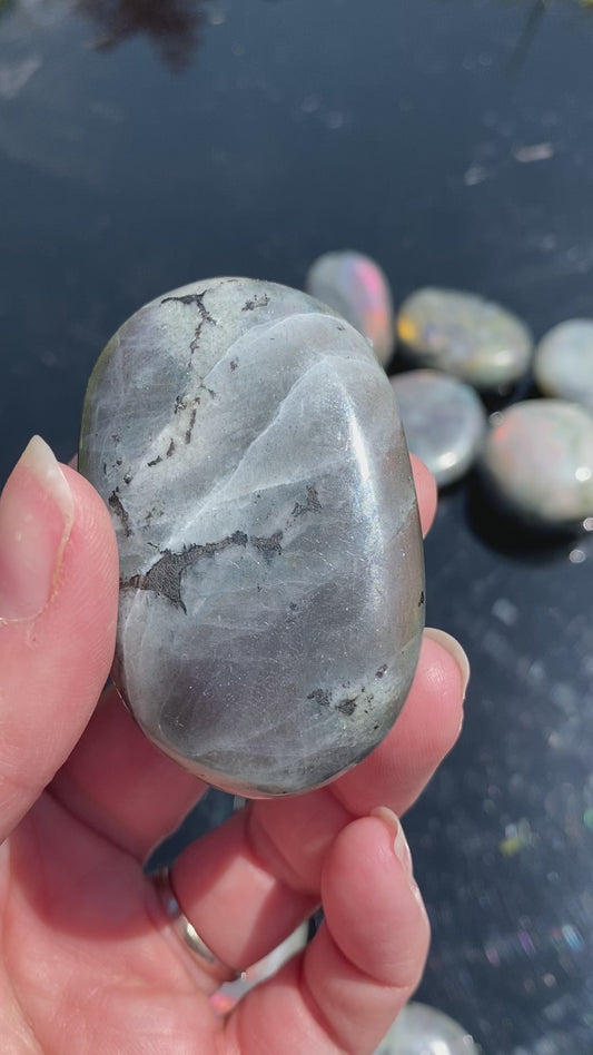 12) High Quality Purple Pink Labradorite Palmstone Madagascar
