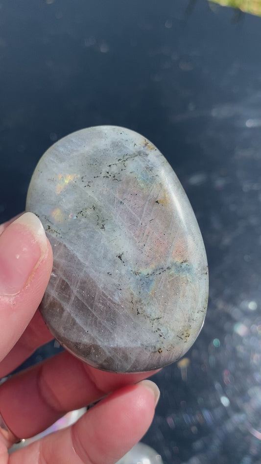 13) High Quality Purple Pink Labradorite Crystal Palmstone Madagascar