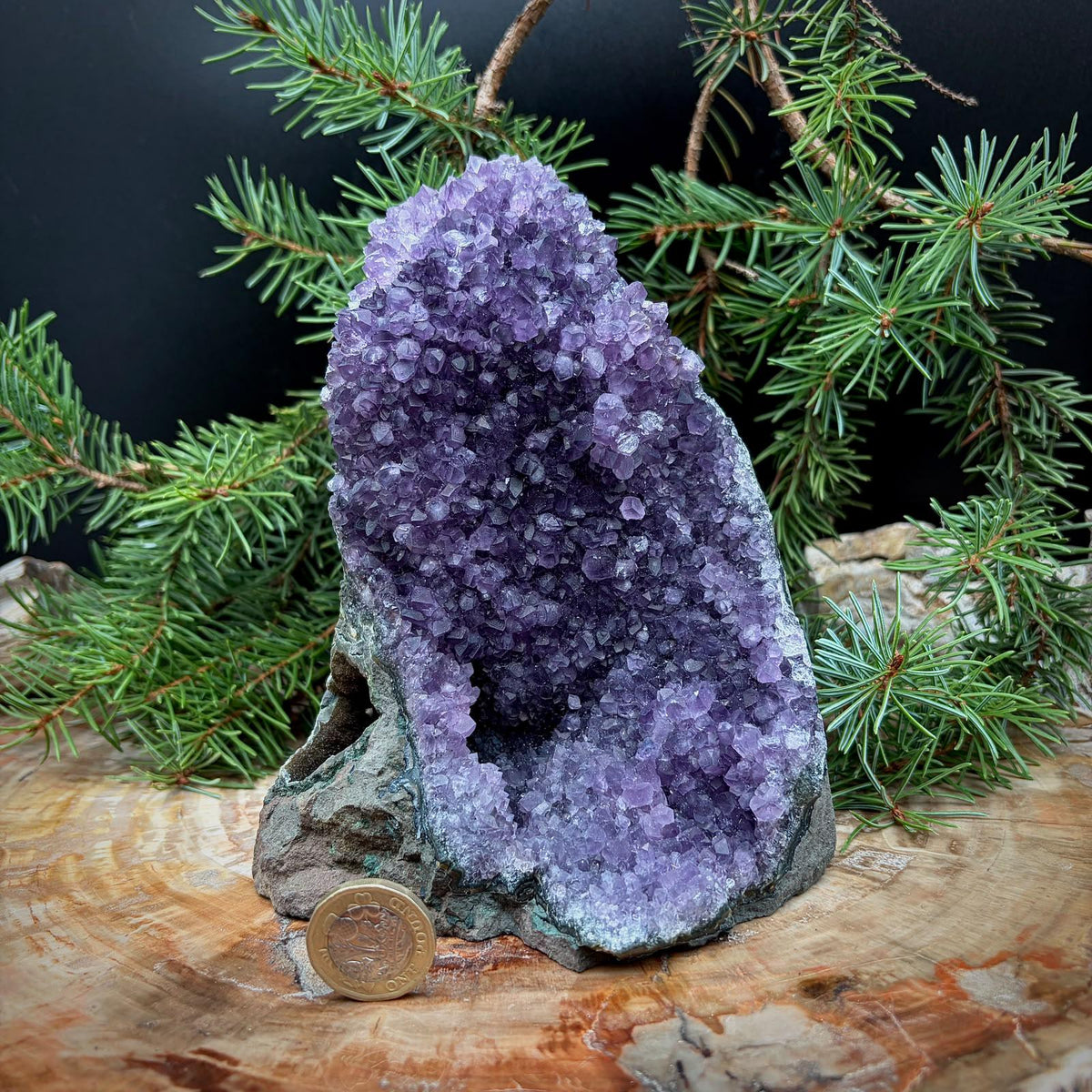 Purple Amethyst crystal cut base