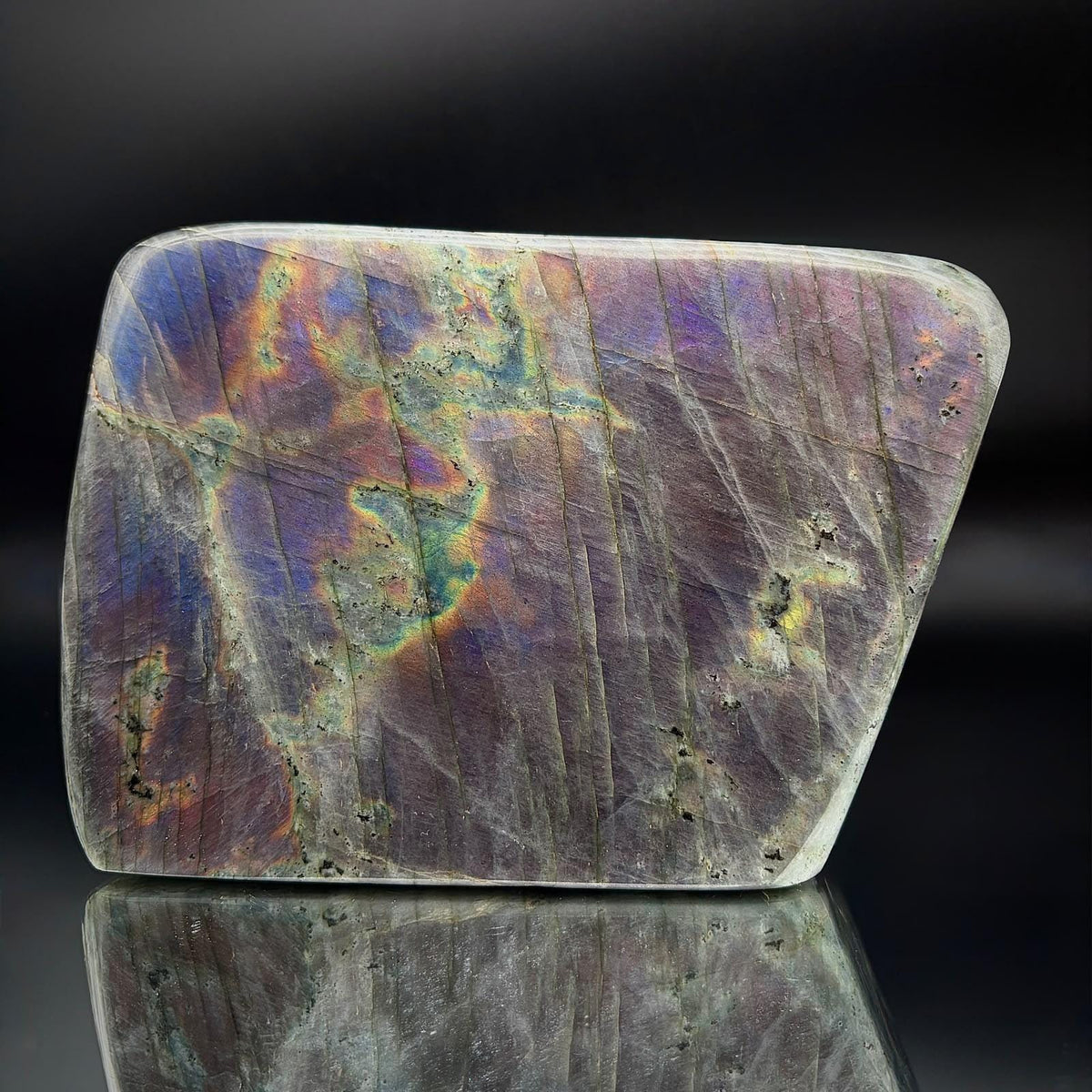 purple Labradorite freeform displaying vivid violet and purple natural flash across the polished surface.