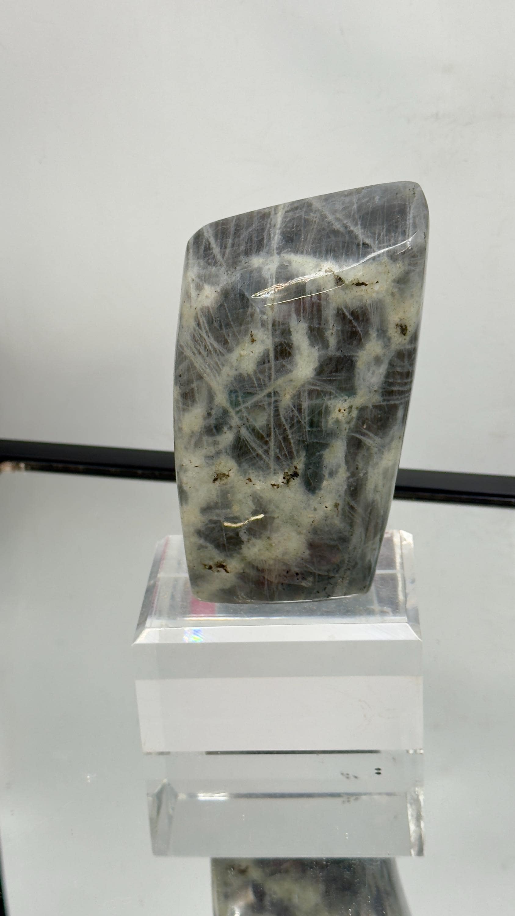 Decorative purple Labradorite crystal statement piece ideal for luxury home décor or spiritual collections.